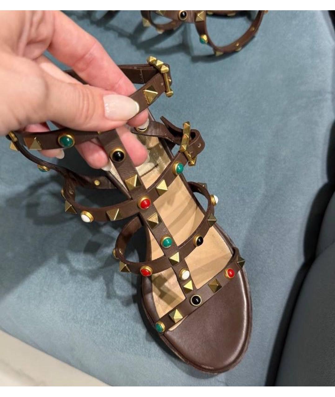 VALENTINO Коричневые кожаные босоножки, фото 6