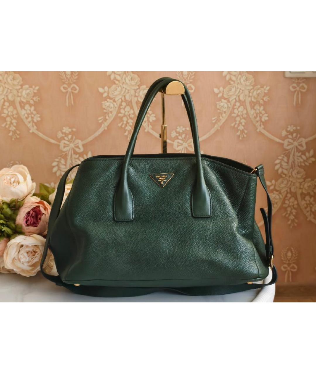 PRADA Зеленая кожаная сумка тоут, фото 8