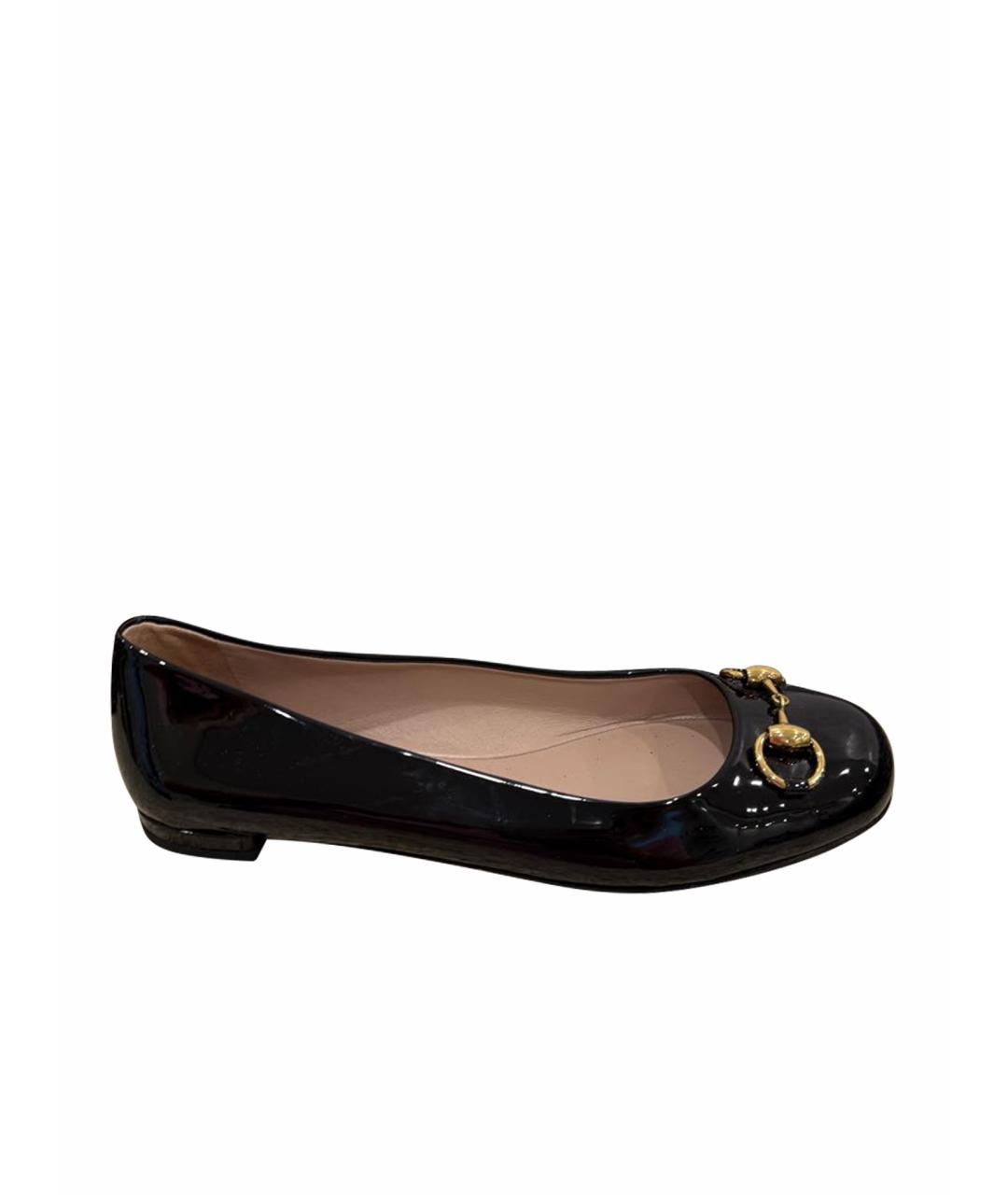 GUCCI Черные балетки из лакированной кожи, фото 1