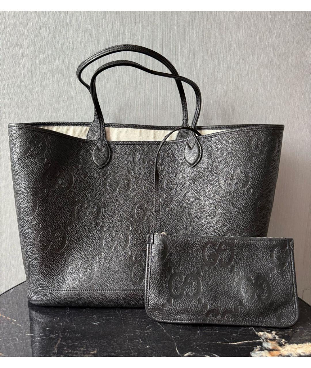 GUCCI Черная кожаная сумка тоут, фото 2