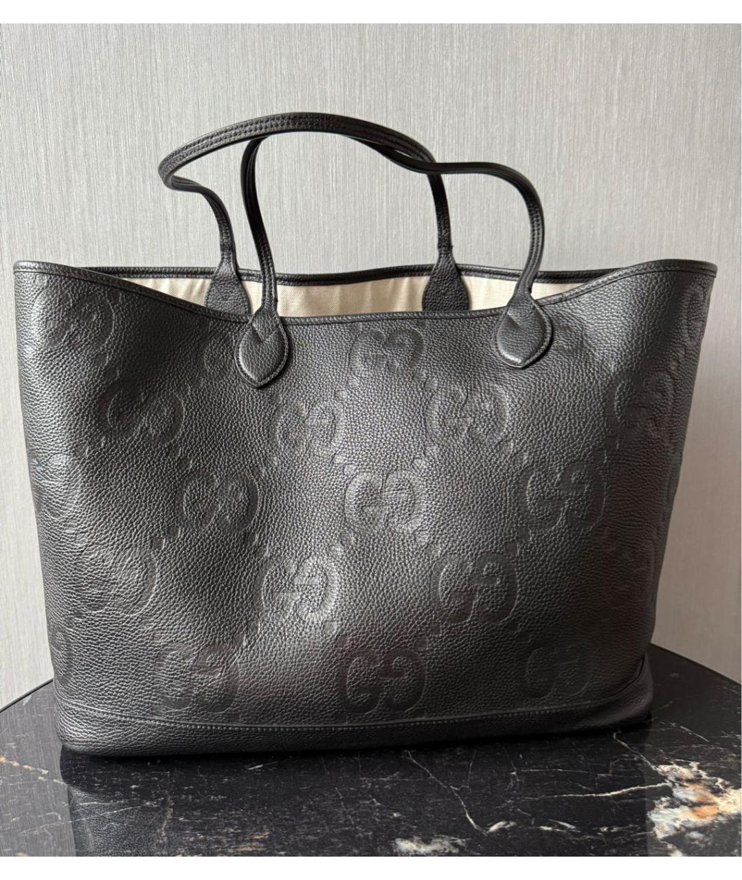 GUCCI Черная кожаная сумка тоут, фото 3