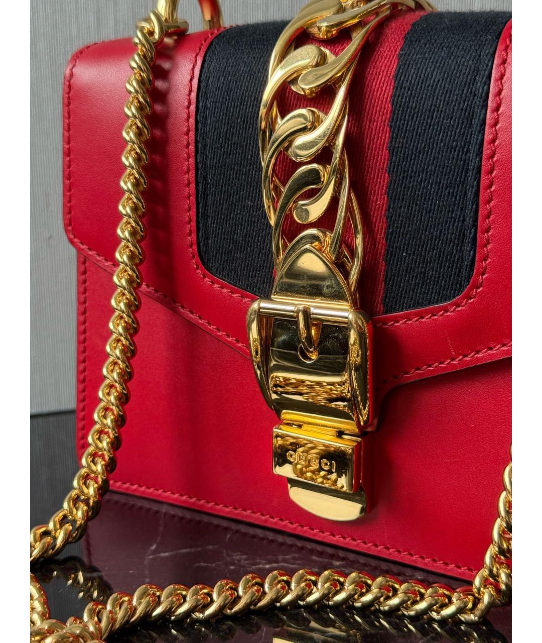 GUCCI Красная кожаная сумка через плечо, фото 6