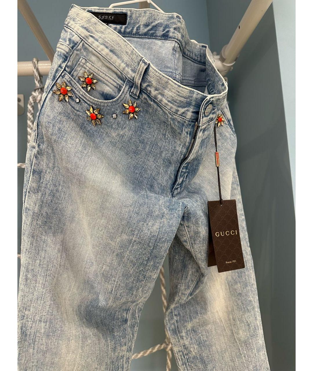 GUCCI Голубые хлопко-эластановые джинсы слим, фото 3