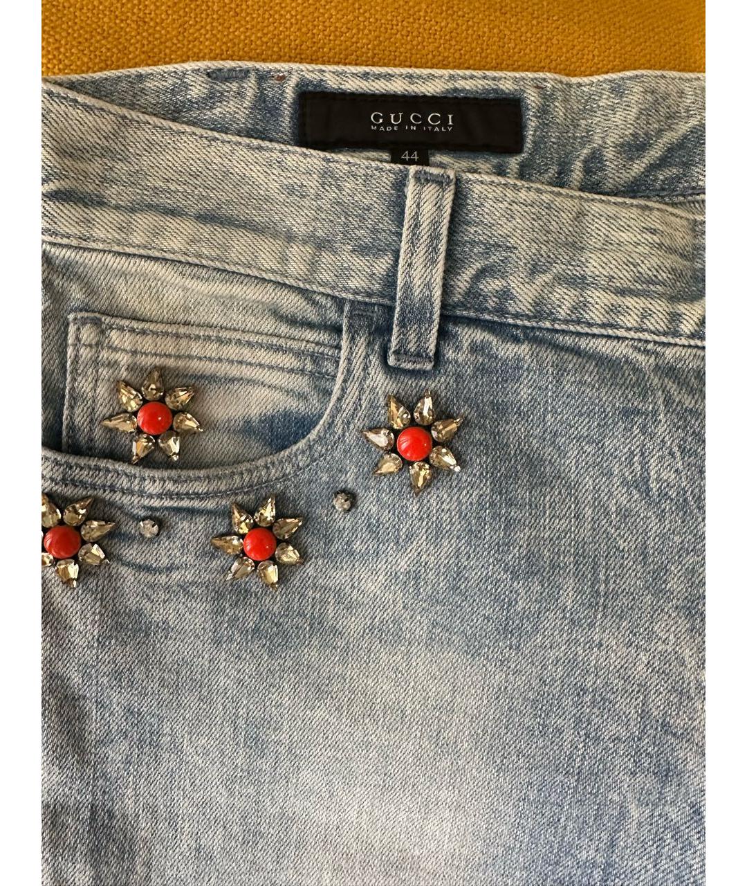 GUCCI Голубые хлопко-эластановые джинсы слим, фото 4