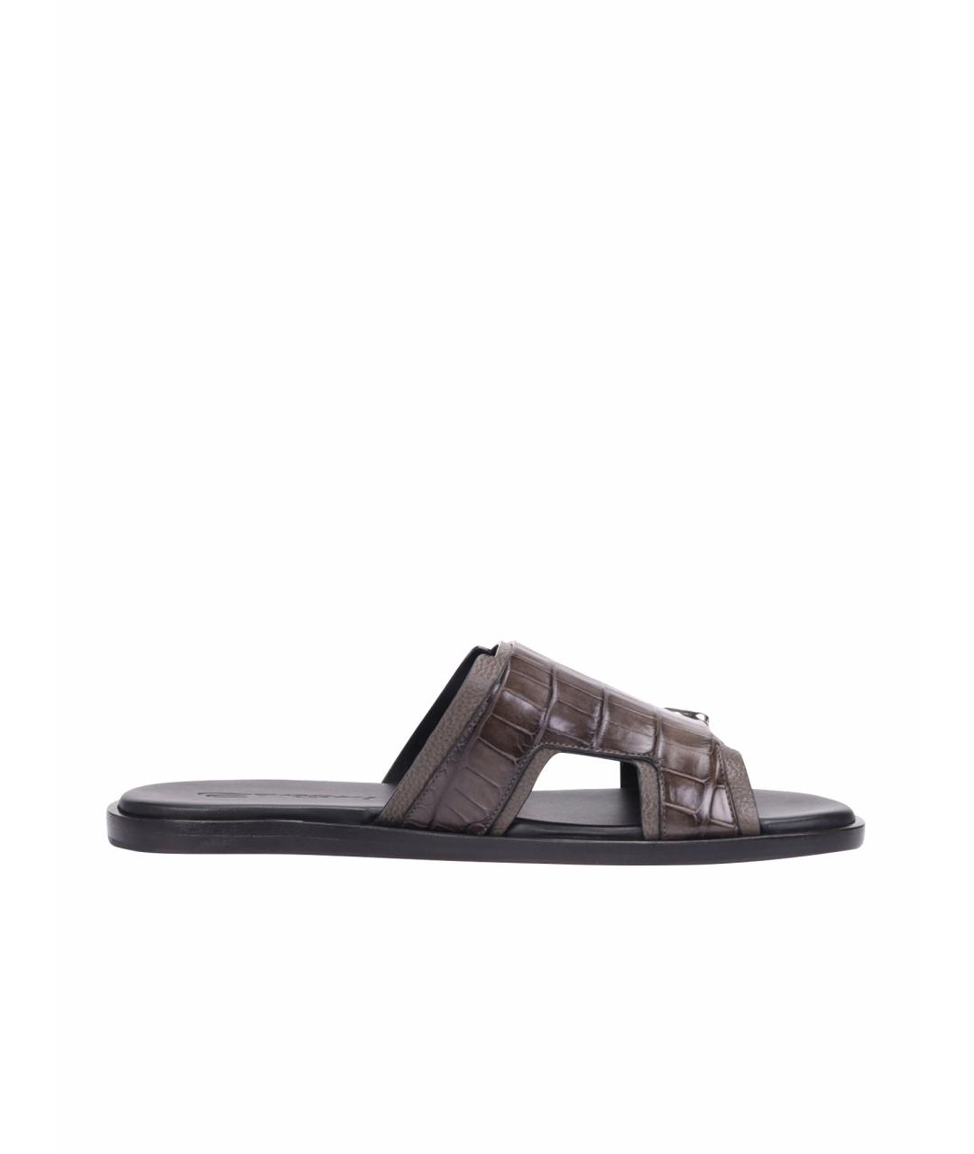 SANTONI Коричневые сандалии из экзотической кожи, фото 1