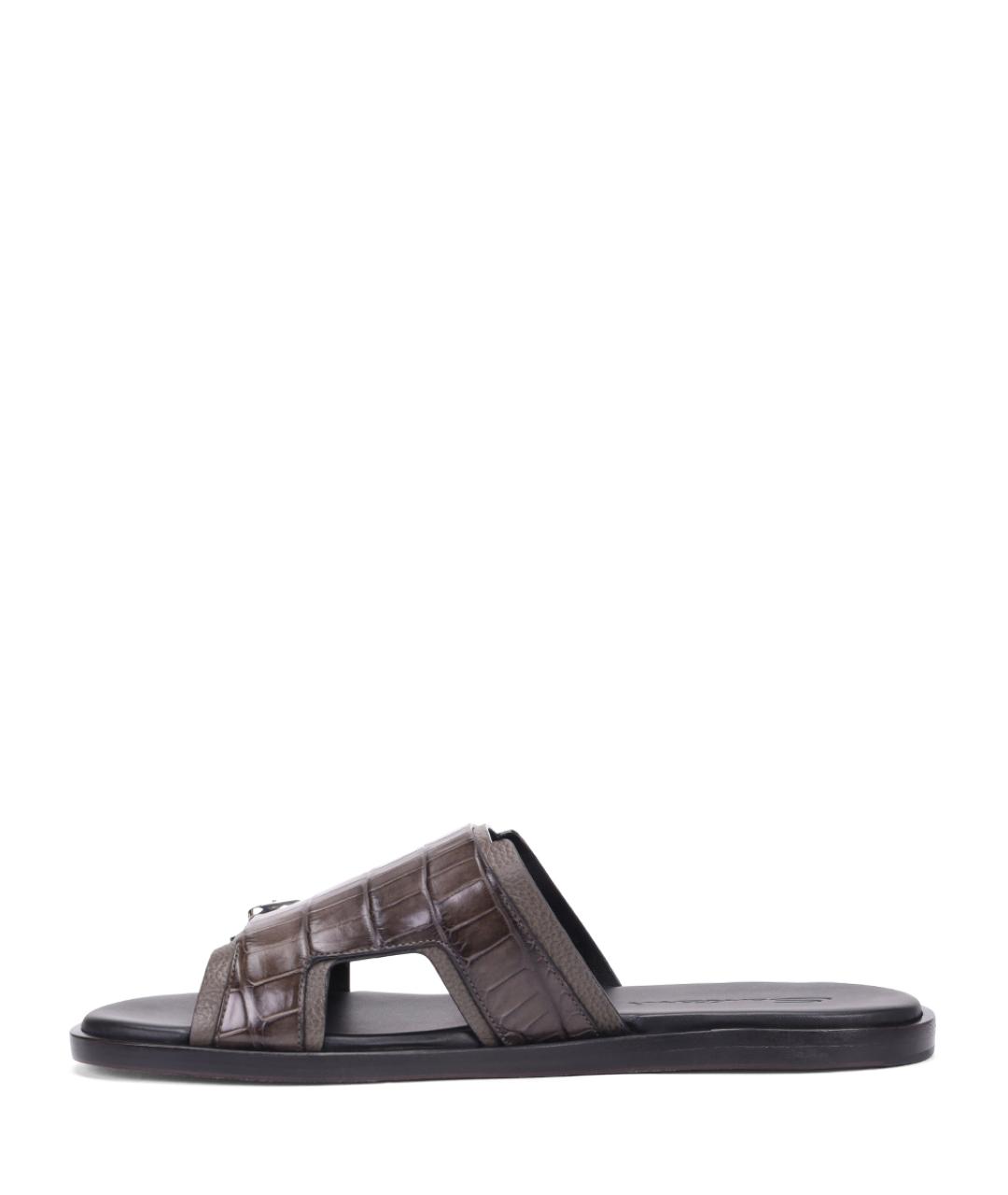 SANTONI Коричневые сандалии из экзотической кожи, фото 4