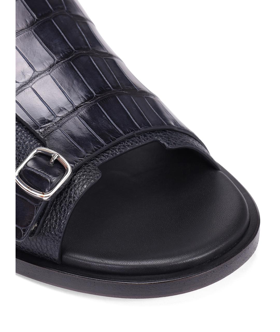 SANTONI Черные кожаные сандалии, фото 4