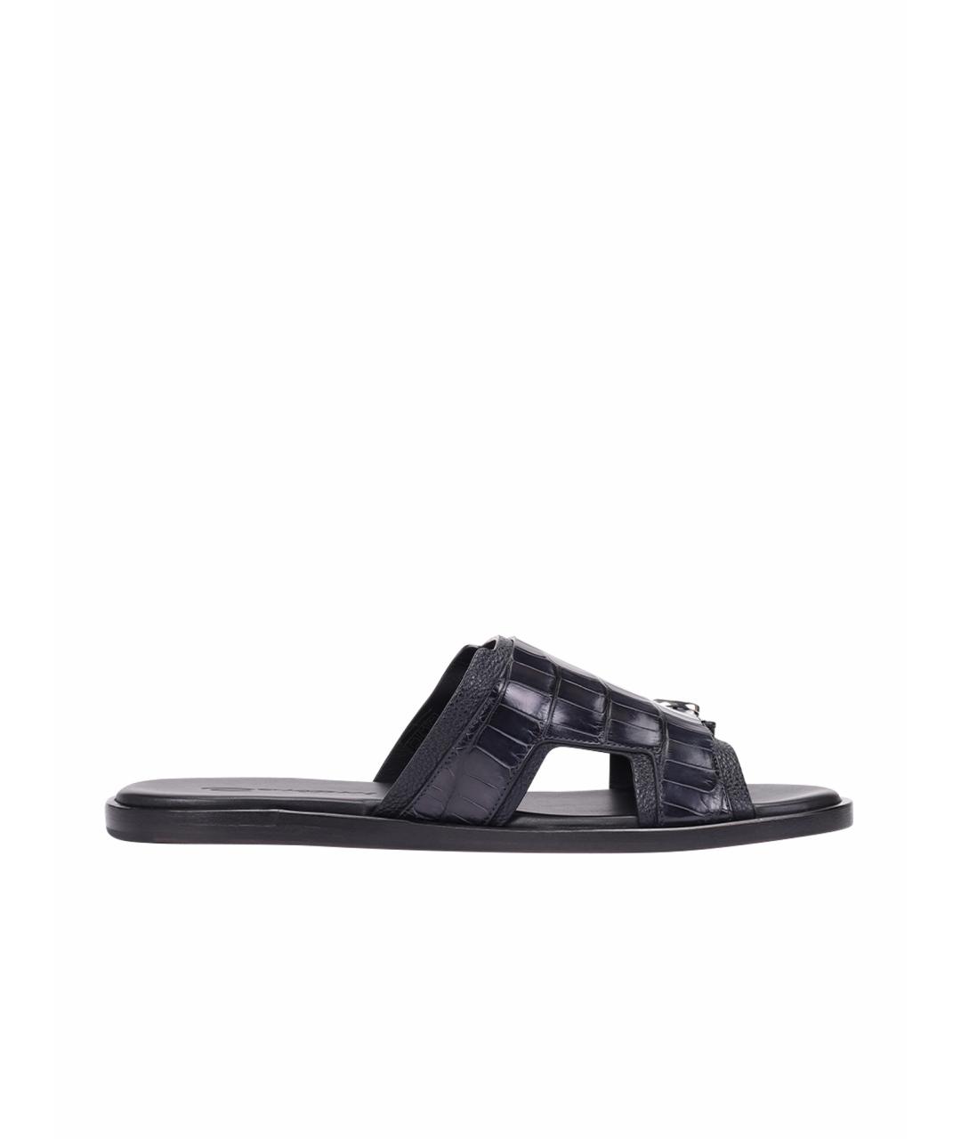 SANTONI Черные кожаные сандалии, фото 1