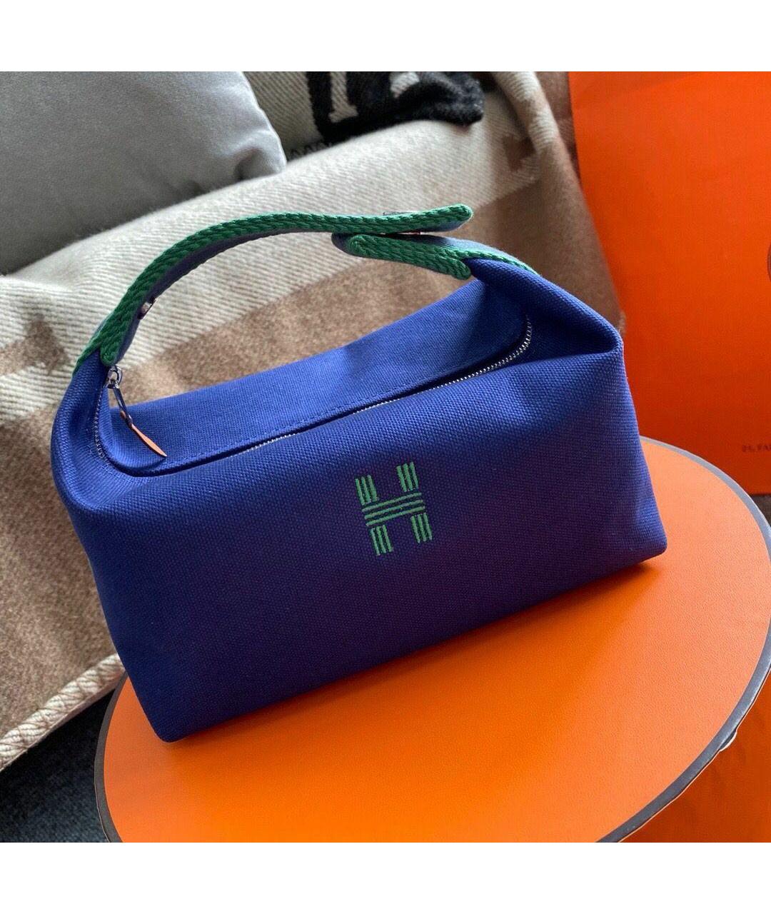 HERMES Темно-синяя хлопковая косметичка, фото 3