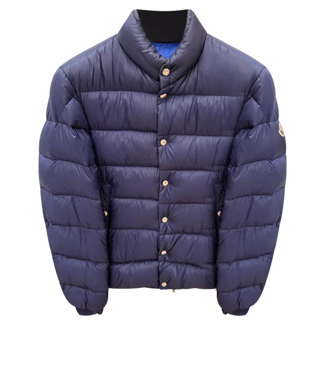 MONCLER Темно-синий полиэстеровый пуховик, фото 1