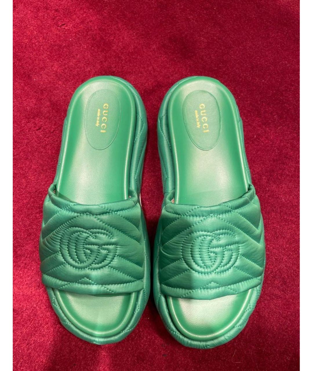 GUCCI Зеленые кожаные шлепанцы, фото 2