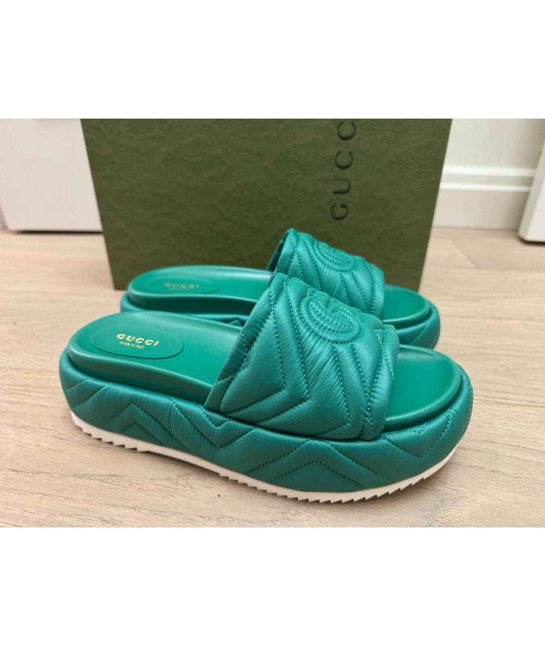 GUCCI Зеленые кожаные шлепанцы, фото 9