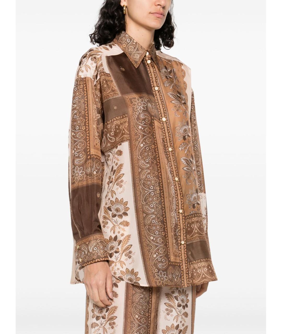 ZIMMERMANN Коричневая шелковая рубашка, фото 5