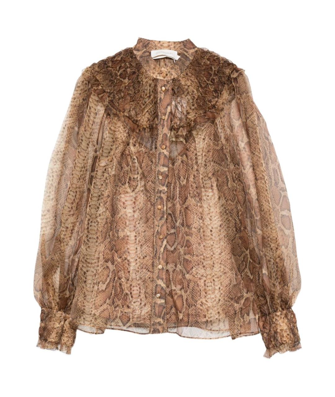 ZIMMERMANN Коричневая шелковая рубашка, фото 1