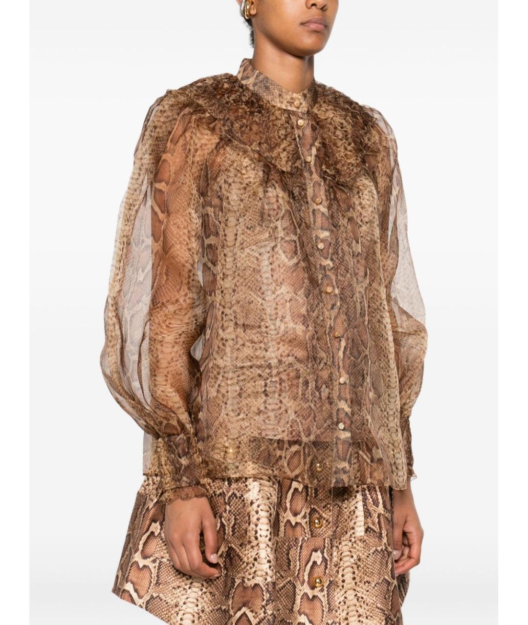 ZIMMERMANN Коричневая шелковая рубашка, фото 5