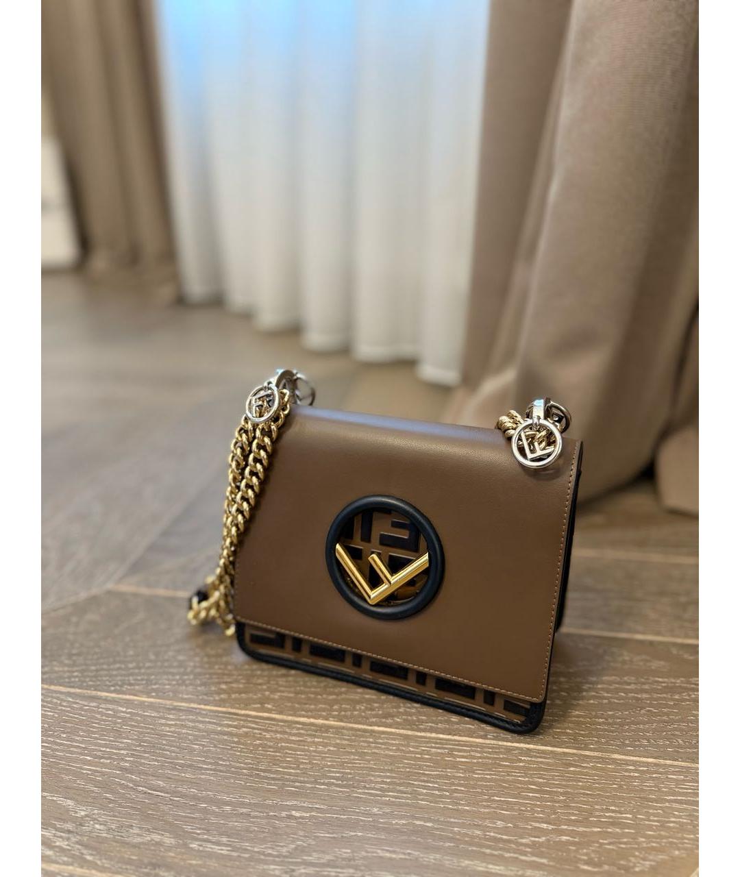 FENDI Коричневая кожаная сумка через плечо, фото 2