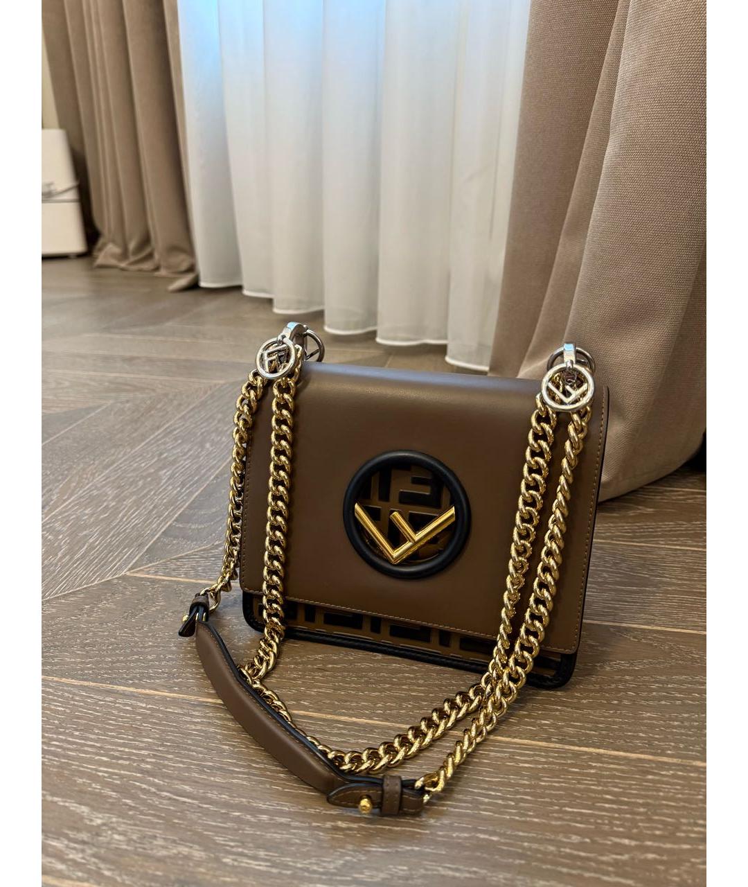 FENDI Коричневая кожаная сумка через плечо, фото 8