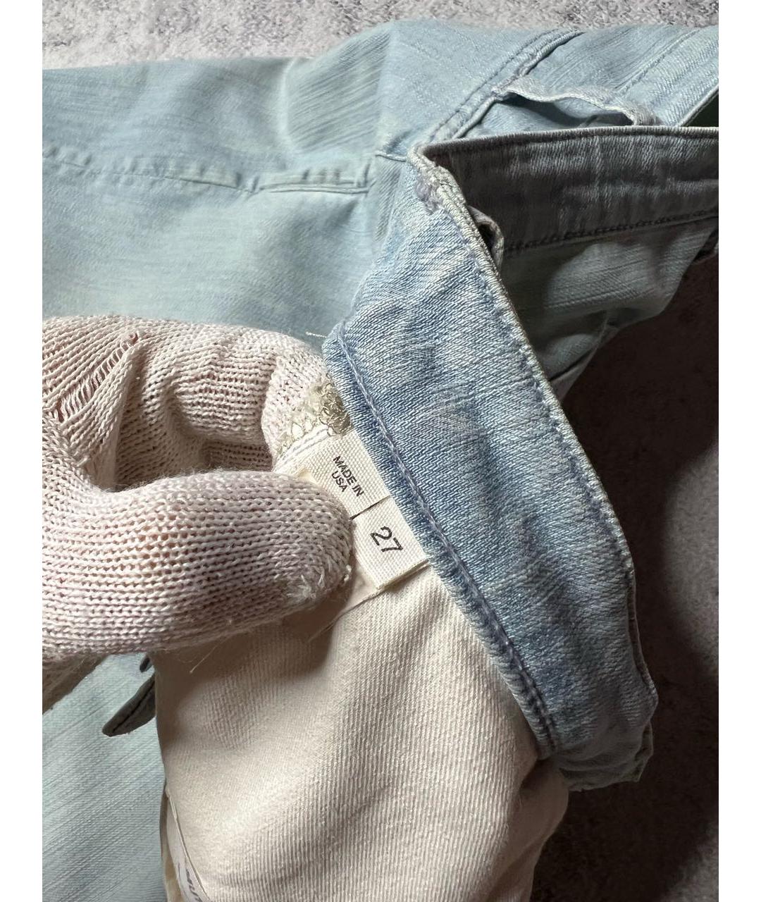 HELMUT LANG Голубые хлопко-эластановые джинсы слим, фото 8