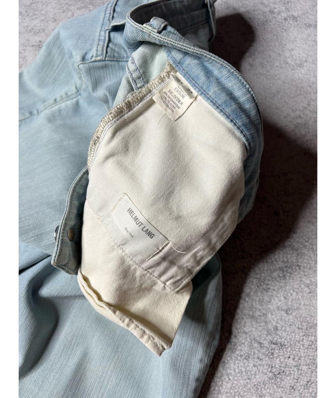 HELMUT LANG Голубые хлопко-эластановые джинсы слим, фото 6