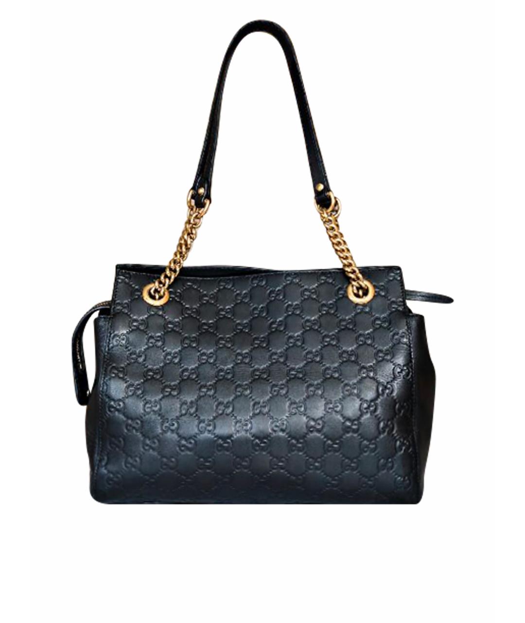 GUCCI Черная кожаная сумка тоут, фото 1