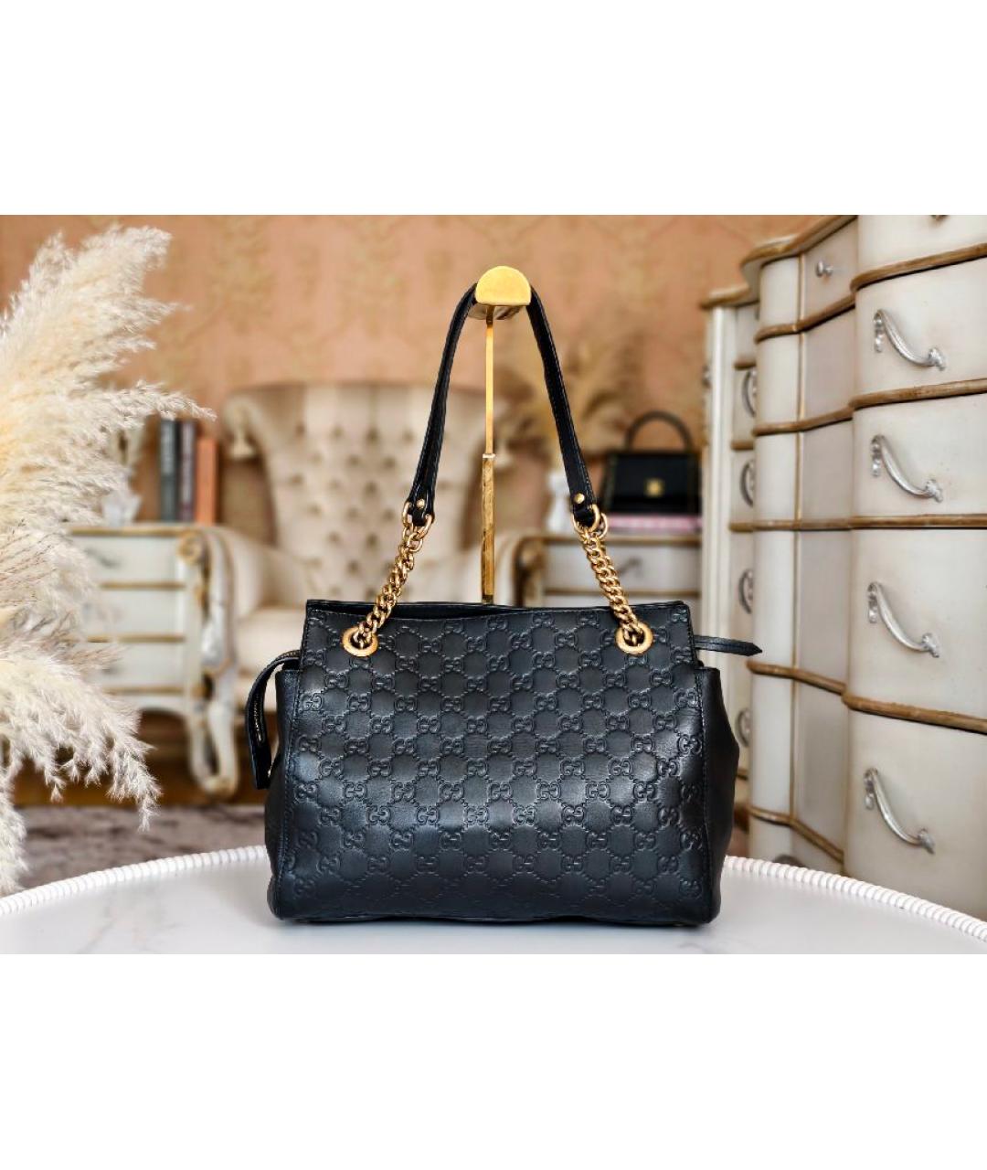 GUCCI Черная кожаная сумка тоут, фото 9