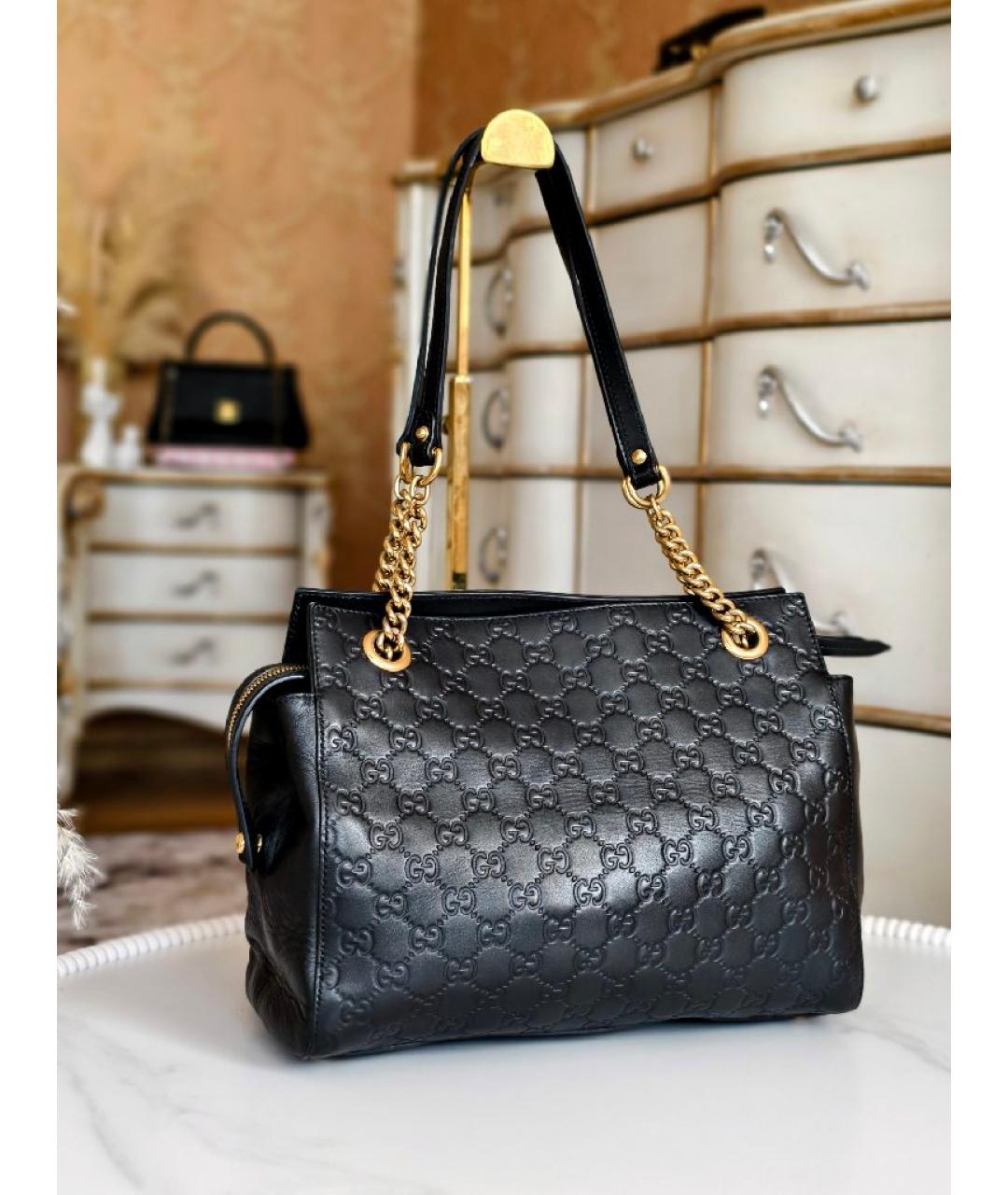 GUCCI Черная кожаная сумка тоут, фото 2