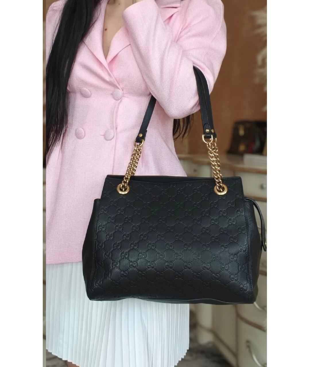 GUCCI Черная кожаная сумка тоут, фото 4