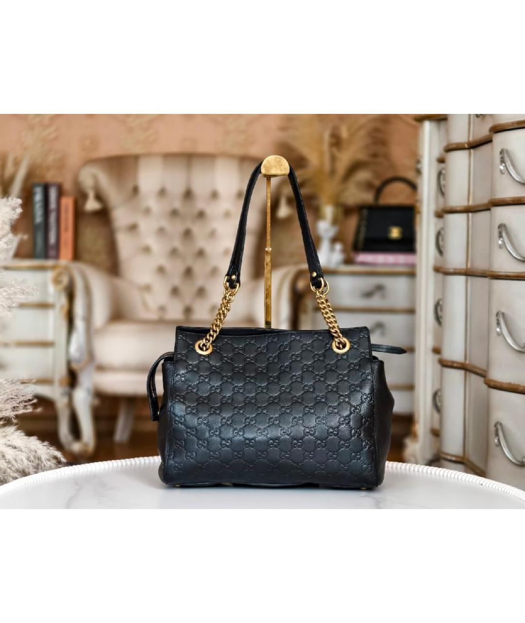 GUCCI Черная кожаная сумка тоут, фото 3