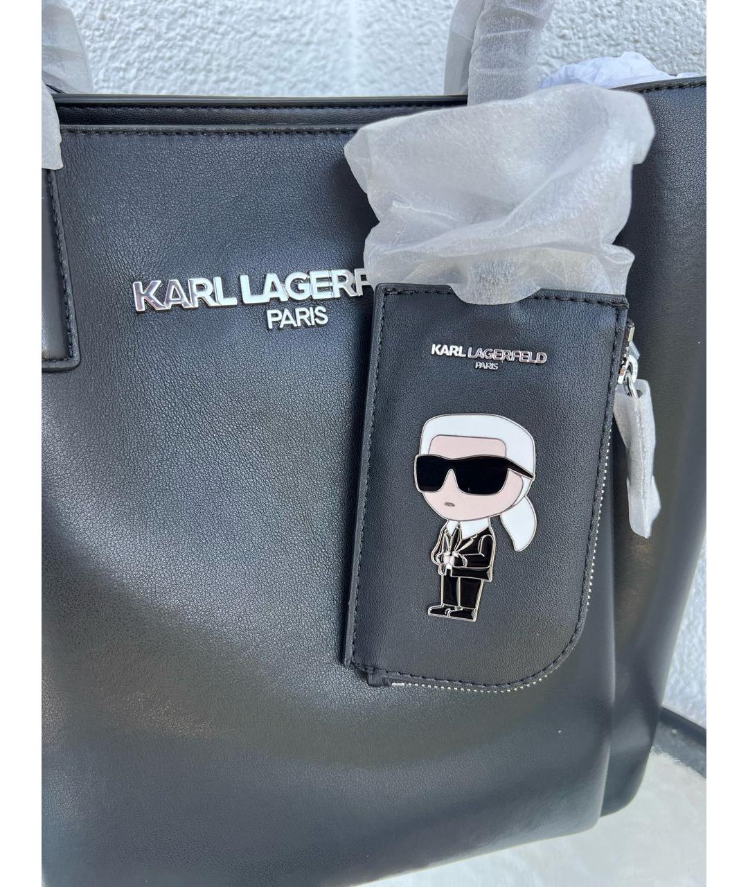 KARL LAGERFELD Черная кожаная сумка тоут, фото 6