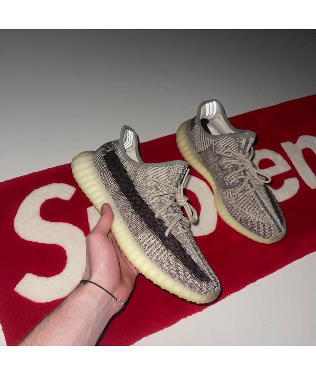 ADIDAS YEEZY Бежевые текстильные низкие кроссовки / кеды, фото 2