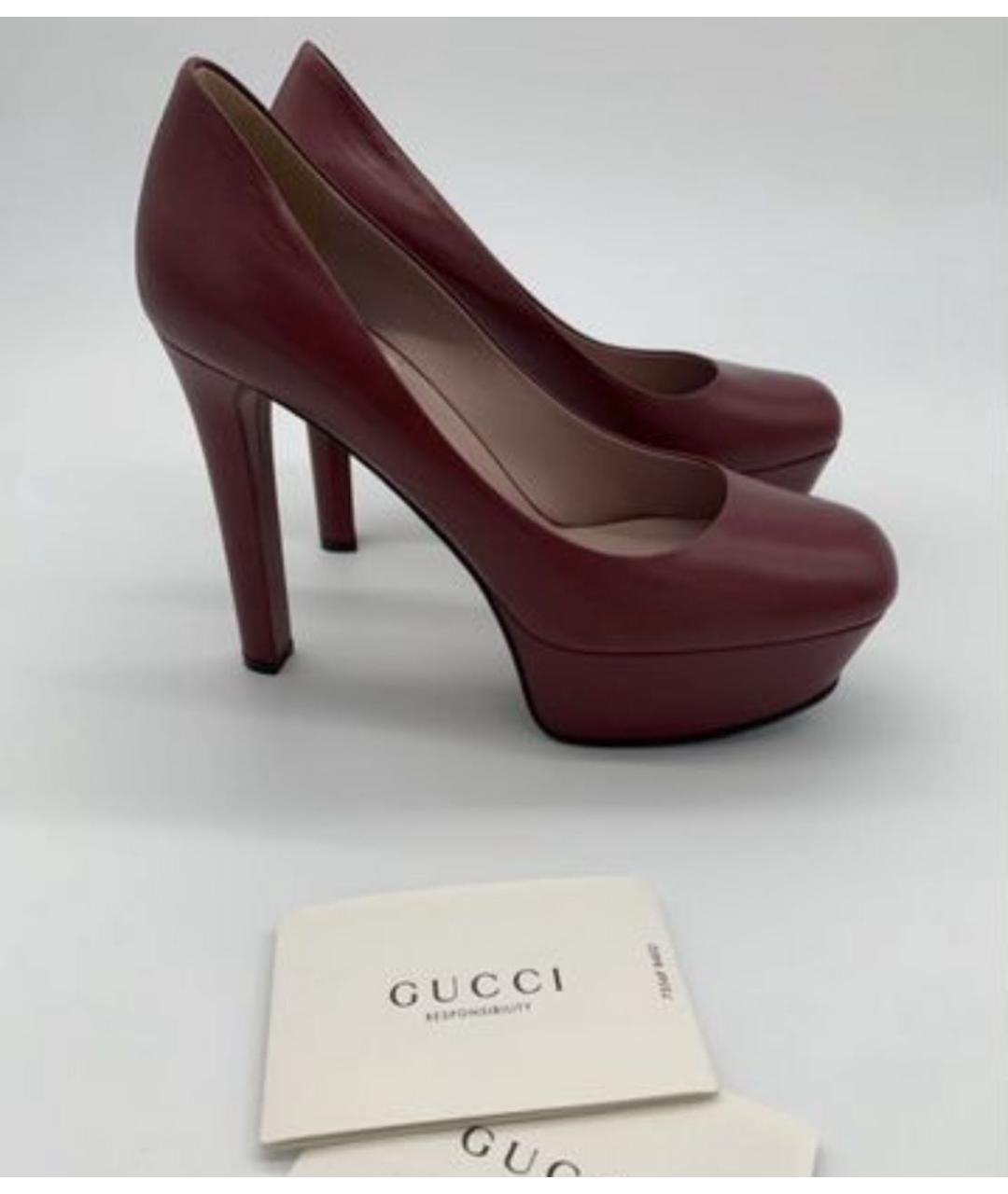 GUCCI Бордовые кожаные туфли, фото 8