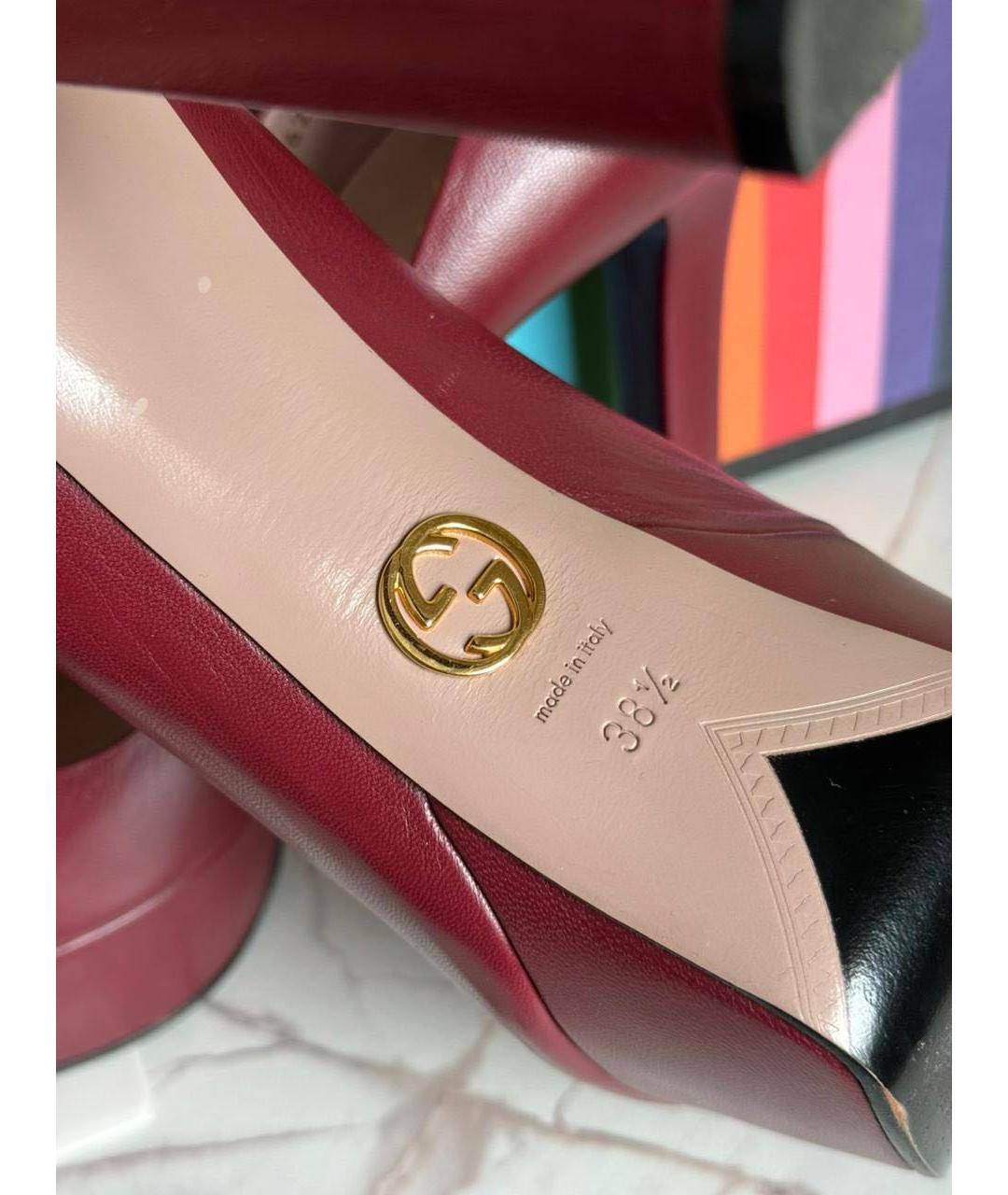 GUCCI Бордовые кожаные туфли, фото 5