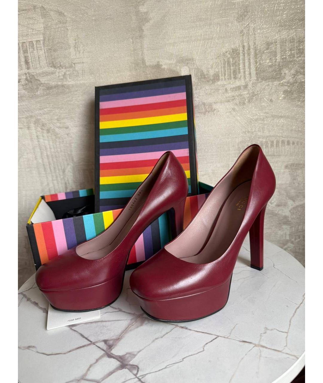 GUCCI Бордовые кожаные туфли, фото 9