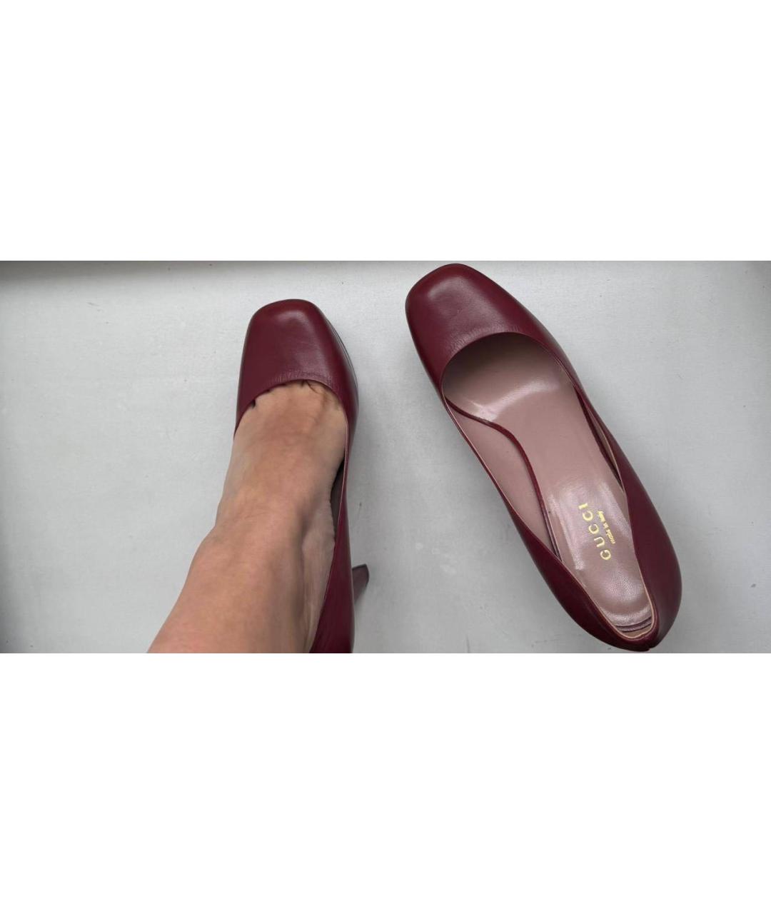 GUCCI Бордовые кожаные туфли, фото 6