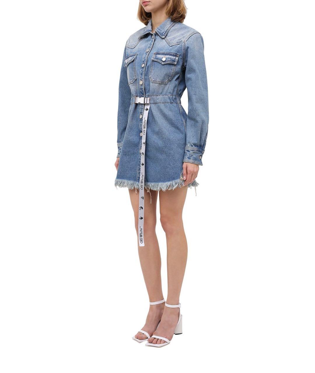 OFF-WHITE Голубое деним повседневное платье, фото 7