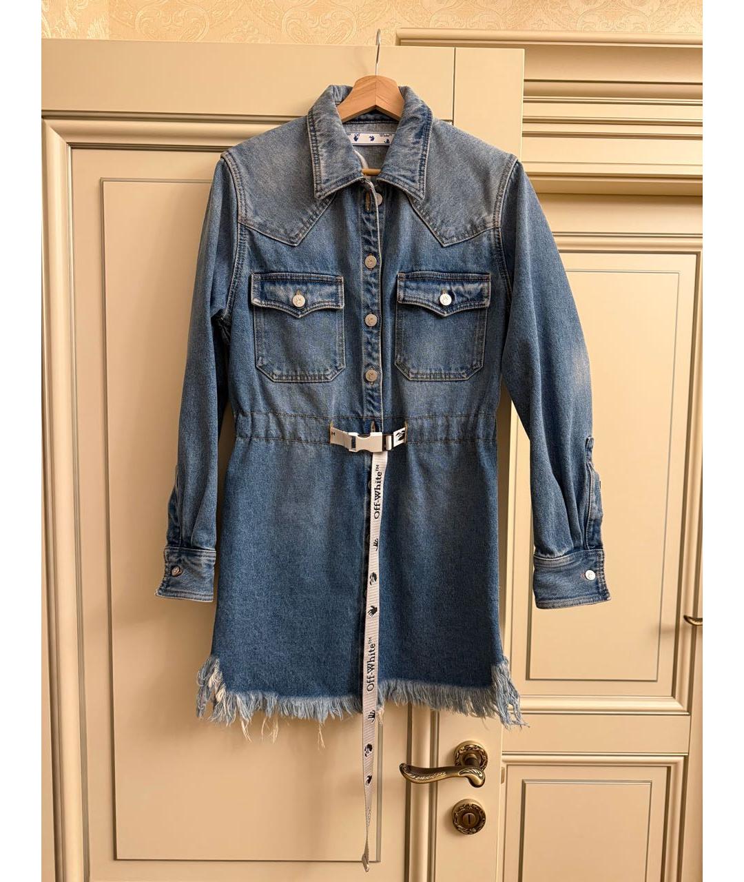 OFF-WHITE Голубое деним повседневное платье, фото 9