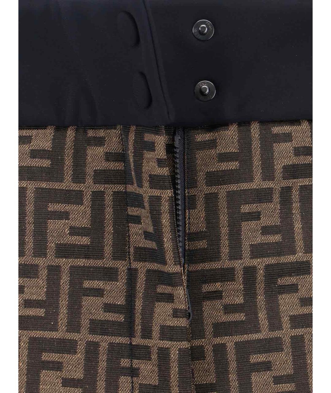 FENDI Коричневые полиэстеровые прямые брюки, фото 5