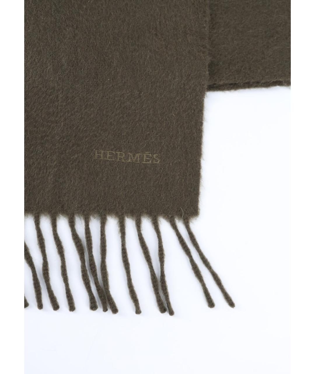 HERMES Хаки кашемировый шарф, фото 4