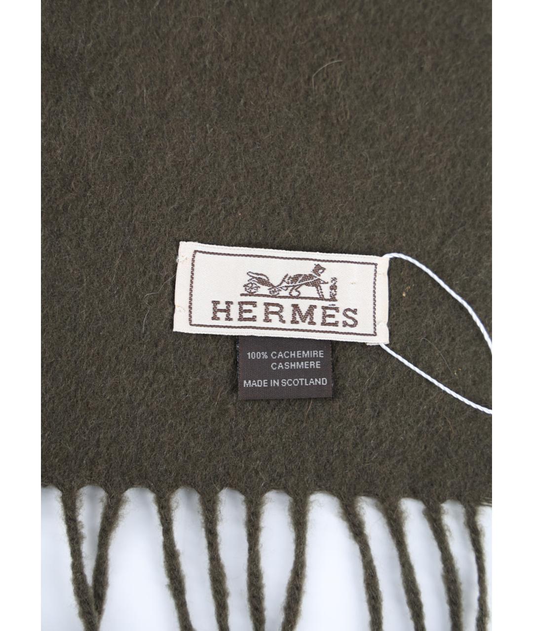 HERMES Хаки кашемировый шарф, фото 5