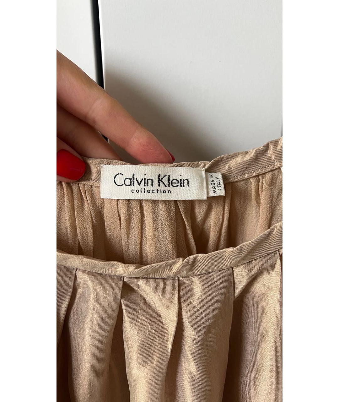 CALVIN KLEIN Бежевая шелковая юбка макси, фото 3