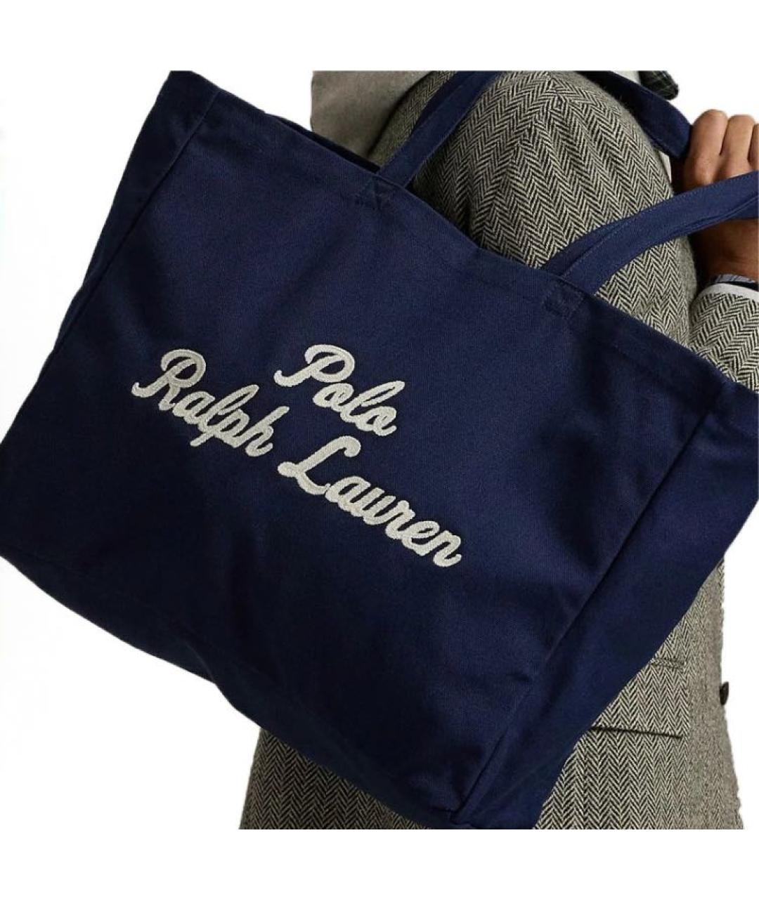 POLO RALPH LAUREN Темно-синяя хлопковая сумка тоут, фото 5