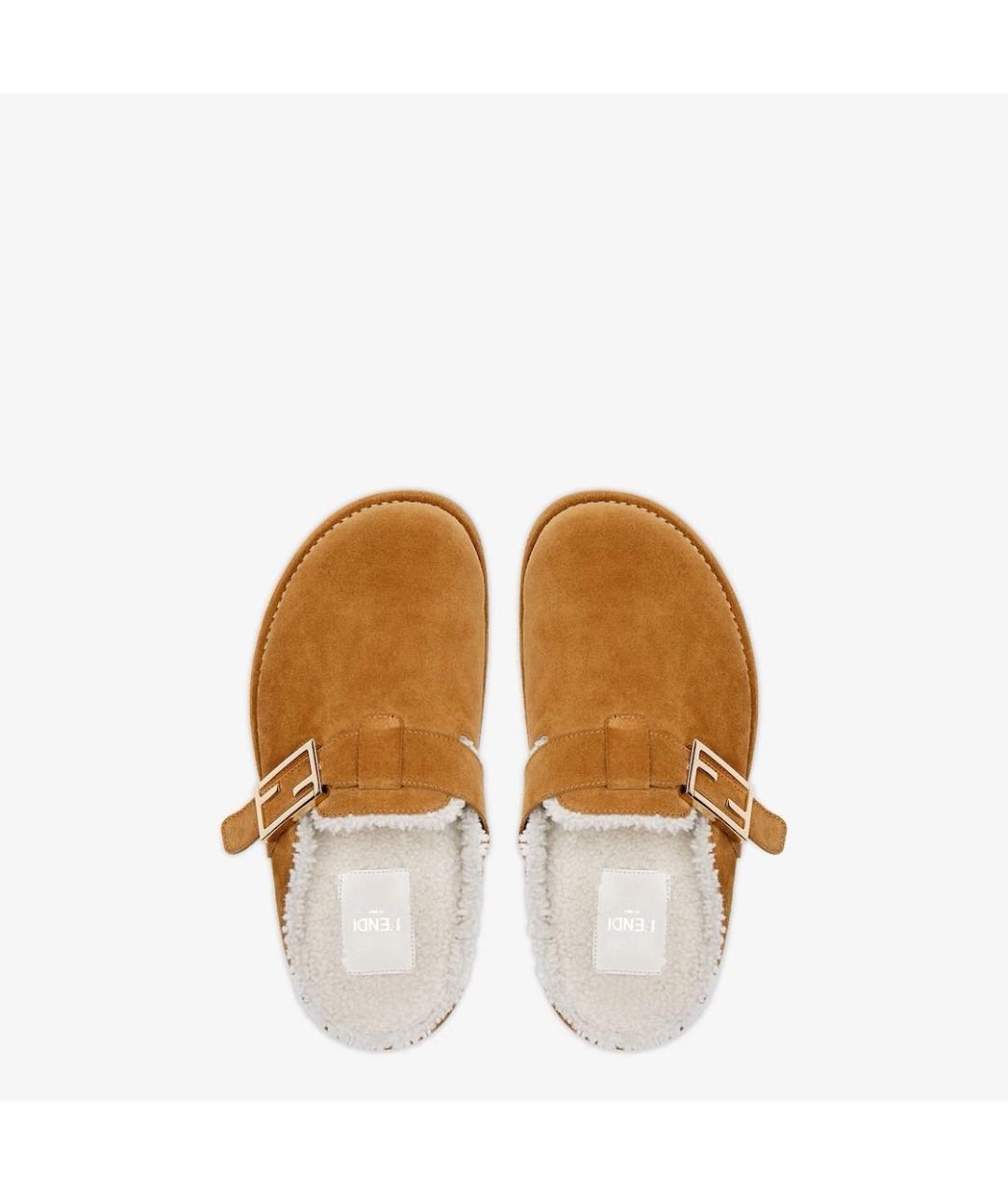 FENDI Бежевые замшевые сабо, фото 4