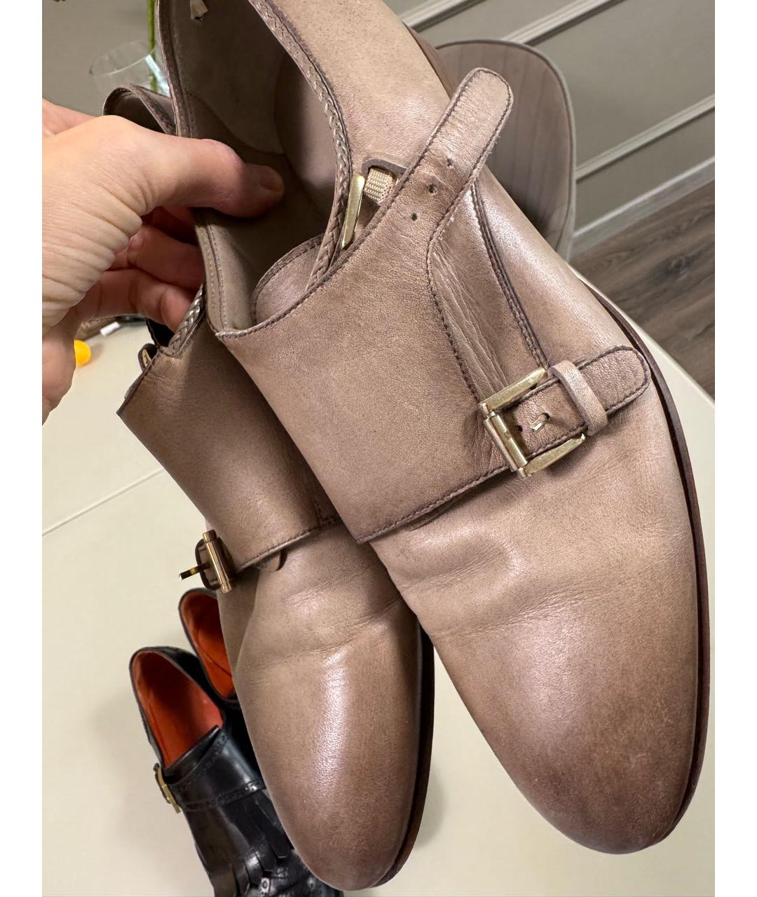 SANTONI Бежевые кожаные брогги и оксфорды, фото 2