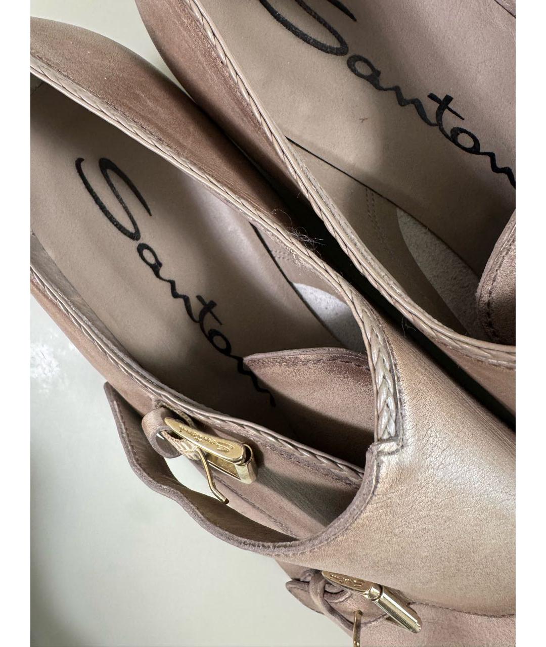 SANTONI Бежевые кожаные брогги и оксфорды, фото 5