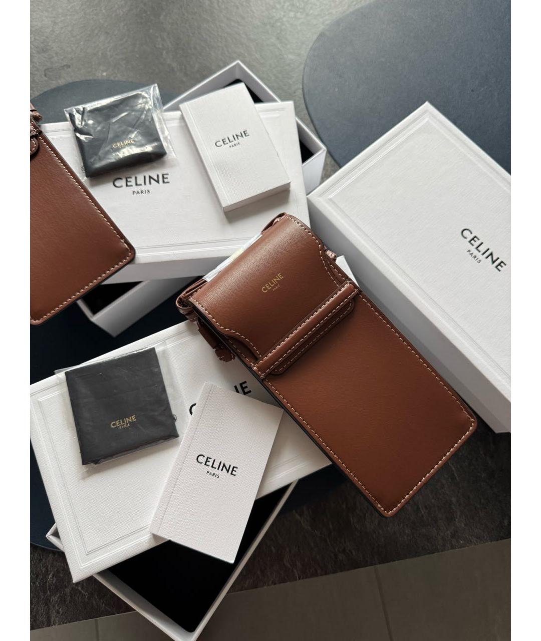 CELINE Коричневая кожаная сумка через плечо, фото 3