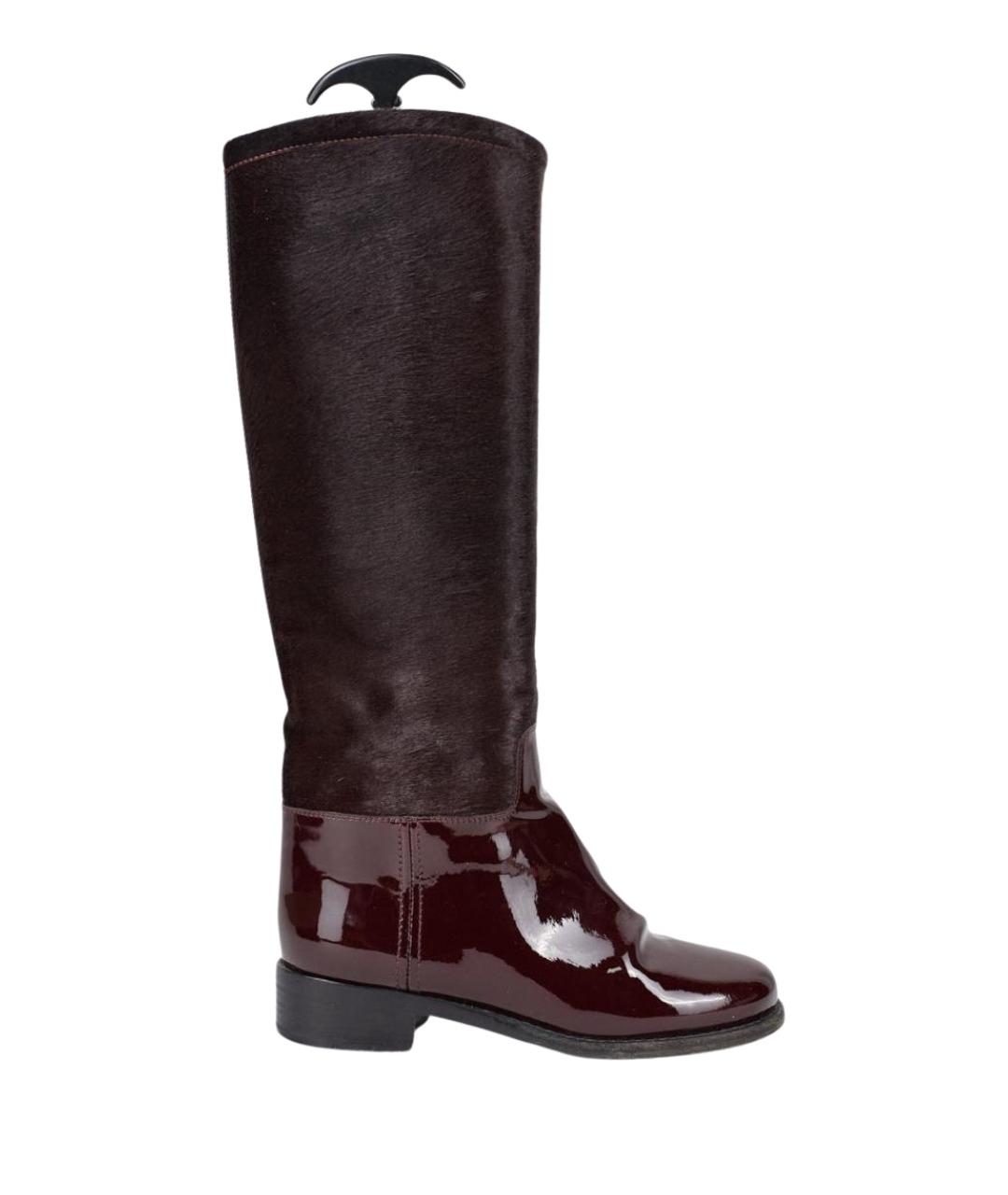 CHANEL Бордовые сапоги из лакированной кожи, фото 1