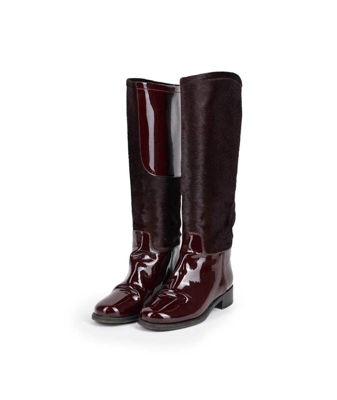 CHANEL Бордовые сапоги из лакированной кожи, фото 3