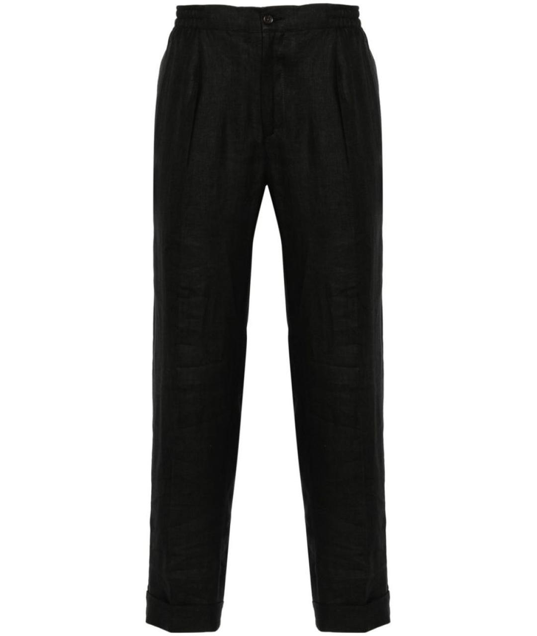 KITON Черные льняные повседневные брюки, фото 1