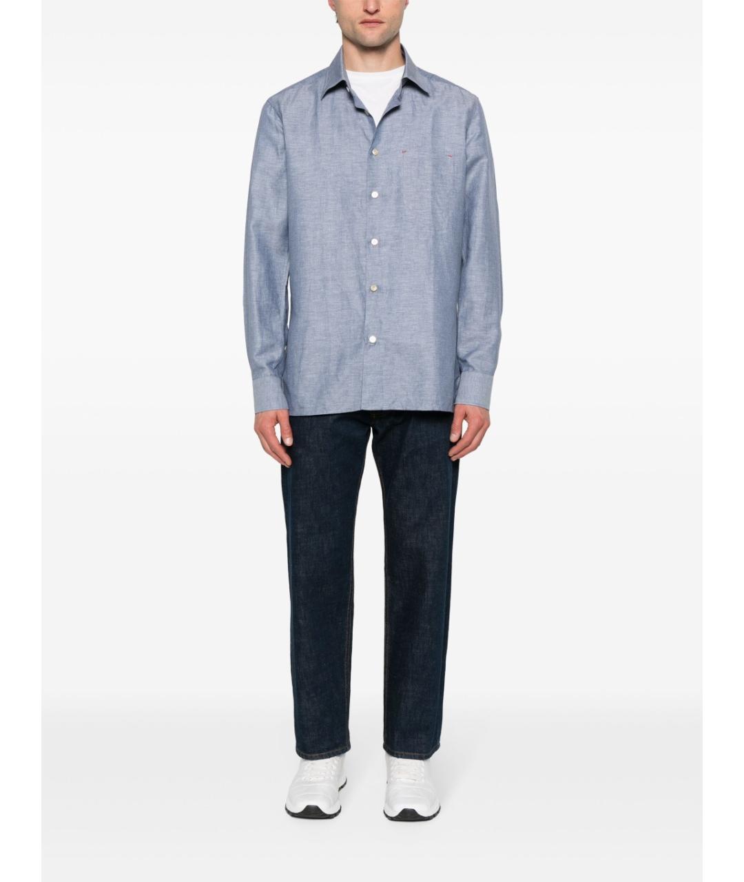 KITON Синяя льняная кэжуал рубашка, фото 2