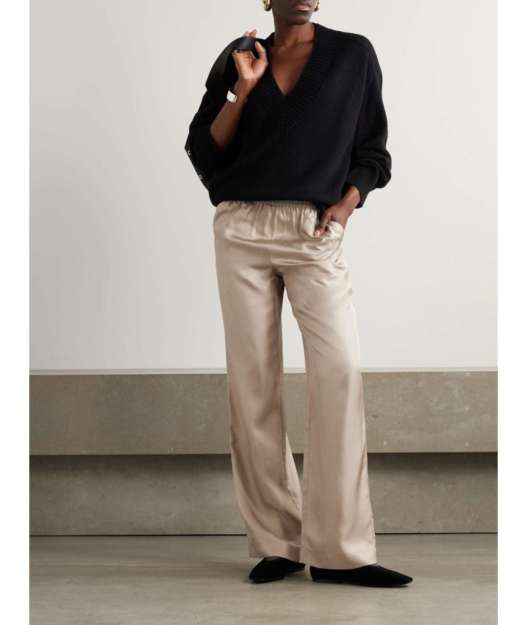 LOULOU DE SAISON Бежевые шелковые прямые брюки, фото 2